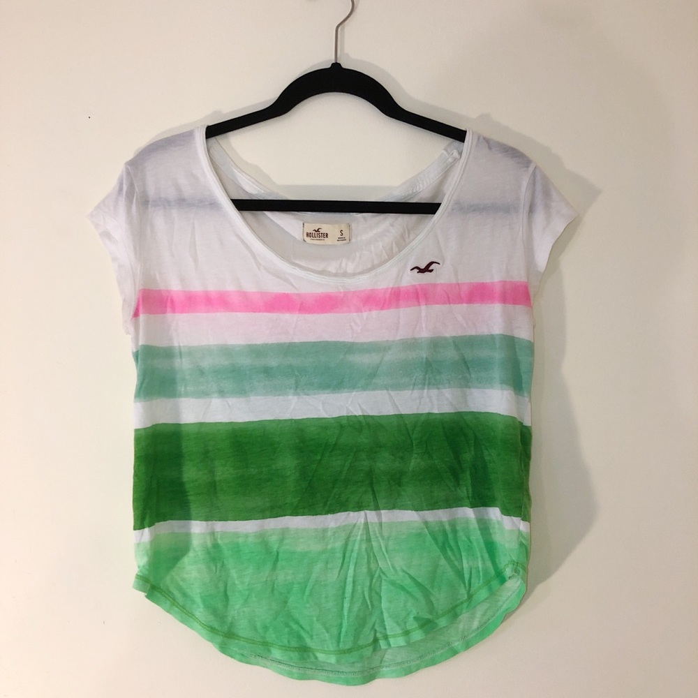 Hollister White, Green, and Pink T-Shirt